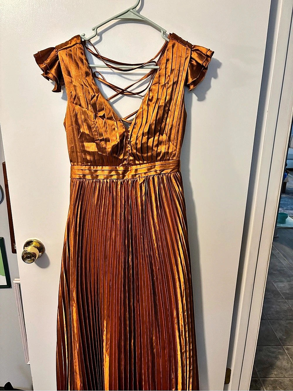Autumnal Witchy Whimsigoth Lulus Pleated Maxi Dress Rust Amber Size Large